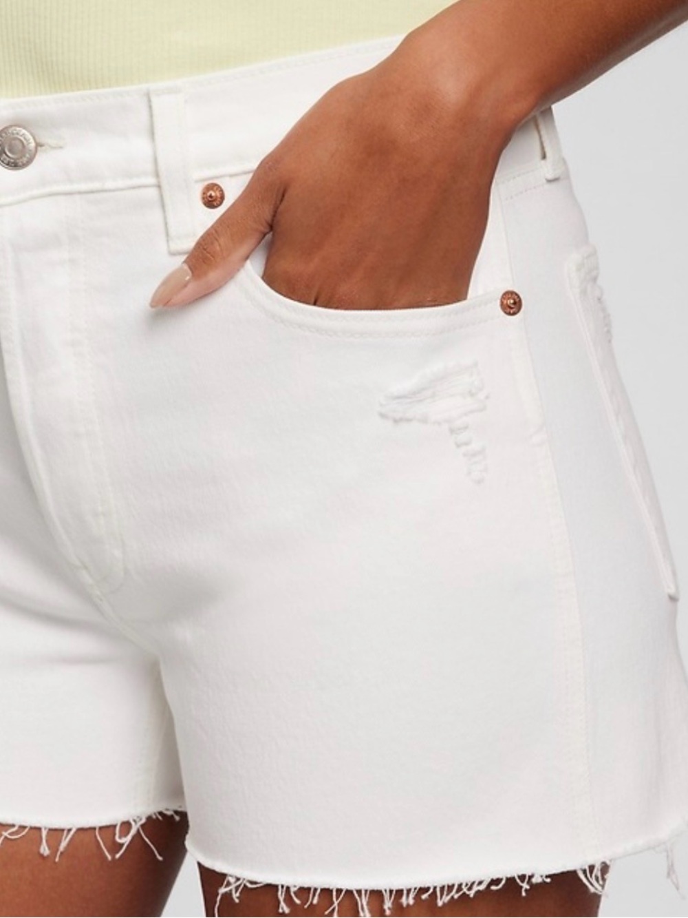 Gap White Cheeky Midi Short‎ High Rise 16 R Frayed Hem Denim Shorts Waist 33